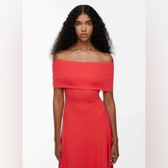 Aritzia Babaton Statuette Dress Off the Shoulder Drapey Jersey Maxi Dress Size M - Picture 2 of 11